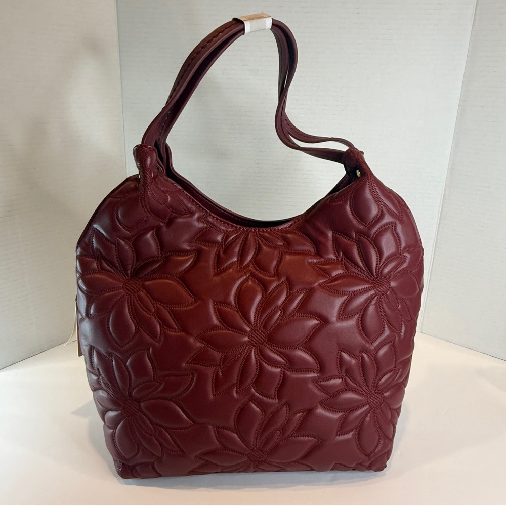 🆕 Elegant Floral JAE Vegan Leather Hobo - Burgundy Beauty 🆕